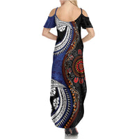 Fiji and Australia Together Family Matching Summer Maxi Dress and Hawaiian Shirt Kangaroo Aboriginal with Tribal Tapa Hibiscus Half Style LT03 - Polynesian Pride