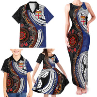 Fiji and Australia Together Family Matching Tank Maxi Dress and Hawaiian Shirt Kangaroo Aboriginal with Tribal Tapa Hibiscus Half Style LT03 - Polynesian Pride