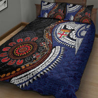 Fiji and Australia Together Quilt Bed Set Kangaroo Aboriginal with Tribal Tapa Hibiscus Half Style - Polynesian Pride