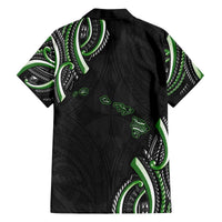 Traditional Art Hawaiian Kakau Tattoos Family Matching Off The Shoulder Long Sleeve Dress and Hawaiian Shirt Green Color LT03 - Polynesian Pride