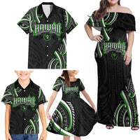 Traditional Art Hawaiian Kakau Tattoos Family Matching Off Shoulder Maxi Dress and Hawaiian Shirt Green Color LT03 - Polynesian Pride