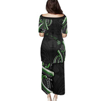 Traditional Art Hawaiian Kakau Tattoos Family Matching Puletasi and Hawaiian Shirt Green Color LT03 - Polynesian Pride