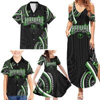 Traditional Art Hawaiian Kakau Tattoos Family Matching Summer Maxi Dress and Hawaiian Shirt Green Color LT03 - Polynesian Pride