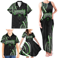 Traditional Art Hawaiian Kakau Tattoos Family Matching Tank Maxi Dress and Hawaiian Shirt Green Color LT03 - Polynesian Pride