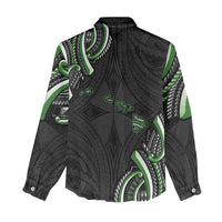 Traditional Art Hawaiian Kakau Tattoos Women Casual Shirt Green Color - Polynesian Pride