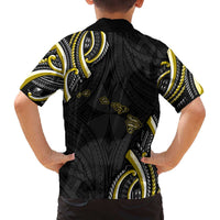 Traditional Art Hawaiian Kakau Tattoos Family Matching Off The Shoulder Long Sleeve Dress and Hawaiian Shirt Yellow Color LT03 - Polynesian Pride
