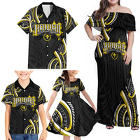 Traditional Art Hawaiian Kakau Tattoos Family Matching Off Shoulder Maxi Dress and Hawaiian Shirt Yellow Color LT03 - Polynesian Pride