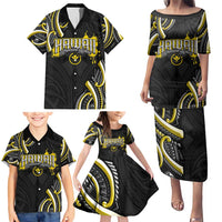 Traditional Art Hawaiian Kakau Tattoos Family Matching Puletasi and Hawaiian Shirt Yellow Color LT03 - Polynesian Pride