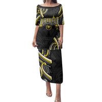 Traditional Art Hawaiian Kakau Tattoos Family Matching Puletasi and Hawaiian Shirt Yellow Color LT03 Mom's Dress Yellow - Polynesian Pride