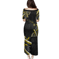 Traditional Art Hawaiian Kakau Tattoos Family Matching Puletasi and Hawaiian Shirt Yellow Color LT03 - Polynesian Pride