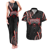 Traditional Art Hawaiian Kakau Tattoos Couples Matching Tank Maxi Dress and Hawaiian Shirt Red Color LT03 Red - Polynesian Pride