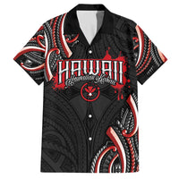 Traditional Art Hawaiian Kakau Tattoos Family Matching Off The Shoulder Long Sleeve Dress and Hawaiian Shirt Red Color LT03 Dad's Shirt - Short Sleeve Red - Polynesian Pride