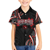 Traditional Art Hawaiian Kakau Tattoos Family Matching Off The Shoulder Long Sleeve Dress and Hawaiian Shirt Red Color LT03 Son's Shirt Red - Polynesian Pride