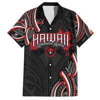 Traditional Art Hawaiian Kakau Tattoos Family Matching Off Shoulder Short Dress and Hawaiian Shirt Red Color LT03 Dad's Shirt - Short Sleeve Red - Polynesian Pride