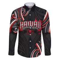 Traditional Art Hawaiian Kakau Tattoos Family Matching Puletasi and Hawaiian Shirt Red Color LT03 Dad's Shirt - Long Sleeve Red - Polynesian Pride