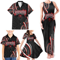 Traditional Art Hawaiian Kakau Tattoos Family Matching Tank Maxi Dress and Hawaiian Shirt Red Color LT03 - Polynesian Pride