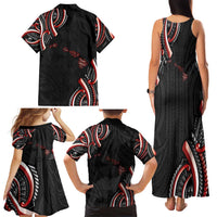 Traditional Art Hawaiian Kakau Tattoos Family Matching Tank Maxi Dress and Hawaiian Shirt Red Color LT03 - Polynesian Pride