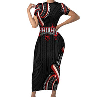 Traditional Art Hawaiian Kakau Tattoos Short Sleeve Bodycon Dress Red Color - Polynesian Pride