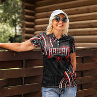 Traditional Art Hawaiian Kakau Tattoos Women Polo Shirt Red Color - Polynesian Pride