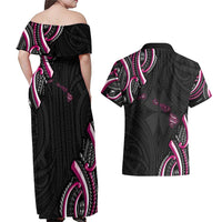 Traditional Art Hawaiian Kakau Tattoos Couples Matching Off Shoulder Maxi Dress and Hawaiian Shirt Pink Color LT03 - Polynesian Pride