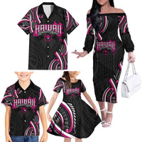 Traditional Art Hawaiian Kakau Tattoos Family Matching Off The Shoulder Long Sleeve Dress and Hawaiian Shirt Pink Color LT03 - Polynesian Pride