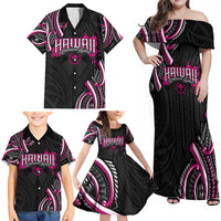 Traditional Art Hawaiian Kakau Tattoos Family Matching Off Shoulder Maxi Dress and Hawaiian Shirt Pink Color LT03 - Polynesian Pride