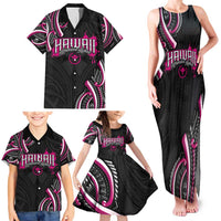Traditional Art Hawaiian Kakau Tattoos Family Matching Tank Maxi Dress and Hawaiian Shirt Pink Color LT03 - Polynesian Pride