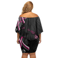 Traditional Art Hawaiian Kakau Tattoos Off Shoulder Short Dress Pink Color - Polynesian Pride