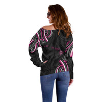 Traditional Art Hawaiian Kakau Tattoos Off Shoulder Sweater Pink Color LT03 - Polynesian Pride