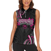 Traditional Art Hawaiian Kakau Tattoos Women Sleeveless Polo Shirt Pink Color - Polynesian Pride