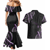 Traditional Art Hawaiian Kakau Tattoos Couples Matching Mermaid Dress and Hawaiian Shirt Purple Color LT03 - Polynesian Pride