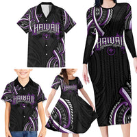 Traditional Art Hawaiian Kakau Tattoos Family Matching Long Sleeve Bodycon Dress and Hawaiian Shirt Purple Color LT03 - Polynesian Pride