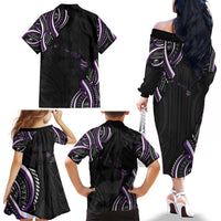 Traditional Art Hawaiian Kakau Tattoos Family Matching Off The Shoulder Long Sleeve Dress and Hawaiian Shirt Purple Color LT03 - Polynesian Pride