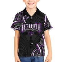 Traditional Art Hawaiian Kakau Tattoos Family Matching Off The Shoulder Long Sleeve Dress and Hawaiian Shirt Purple Color LT03 Son's Shirt Purple - Polynesian Pride