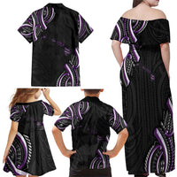 Traditional Art Hawaiian Kakau Tattoos Family Matching Off Shoulder Maxi Dress and Hawaiian Shirt Purple Color LT03 - Polynesian Pride