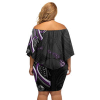 Traditional Art Hawaiian Kakau Tattoos Family Matching Off Shoulder Short Dress and Hawaiian Shirt Purple Color LT03 - Polynesian Pride