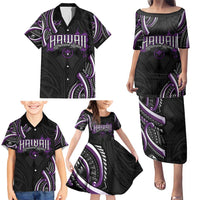 Traditional Art Hawaiian Kakau Tattoos Family Matching Puletasi and Hawaiian Shirt Purple Color LT03 - Polynesian Pride
