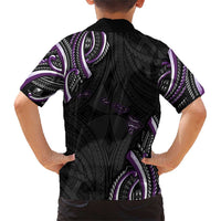Traditional Art Hawaiian Kakau Tattoos Family Matching Short Sleeve Bodycon Dress and Hawaiian Shirt Purple Color LT03 - Polynesian Pride