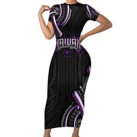 Traditional Art Hawaiian Kakau Tattoos Family Matching Short Sleeve Bodycon Dress and Hawaiian Shirt Purple Color LT03 Mom's Dress Purple - Polynesian Pride