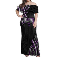 Traditional Art Hawaiian Kakau Tattoos Off Shoulder Maxi Dress Purple Color - Polynesian Pride