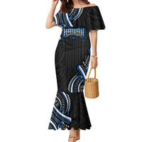 Traditional Art Hawaiian Kakau Tattoos Family Matching Mermaid Dress and Hawaiian Shirt Blue Color LT03 Mom's Dress Blue - Polynesian Pride