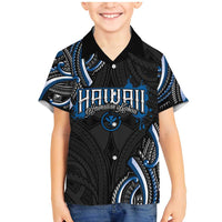 Traditional Art Hawaiian Kakau Tattoos Family Matching Mermaid Dress and Hawaiian Shirt Blue Color LT03 Son's Shirt Blue - Polynesian Pride