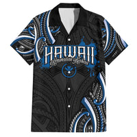 Traditional Art Hawaiian Kakau Tattoos Family Matching Off The Shoulder Long Sleeve Dress and Hawaiian Shirt Blue Color LT03 Dad's Shirt - Short Sleeve Blue - Polynesian Pride