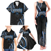 Traditional Art Hawaiian Kakau Tattoos Family Matching Tank Maxi Dress and Hawaiian Shirt Blue Color LT03 - Polynesian Pride