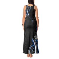Traditional Art Hawaiian Kakau Tattoos Tank Maxi Dress Blue Color - Polynesian Pride