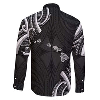 Traditional Art Hawaiian Kakau Tattoos Family Matching Off The Shoulder Long Sleeve Dress and Hawaiian Shirt White LT03 - Polynesian Pride