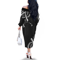 Traditional Art Hawaiian Kakau Tattoos Family Matching Off The Shoulder Long Sleeve Dress and Hawaiian Shirt White LT03 - Polynesian Pride