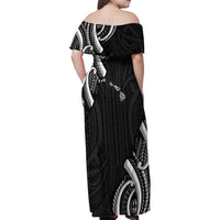 Traditional Art Hawaiian Kakau Tattoos Family Matching Off Shoulder Maxi Dress and Hawaiian Shirt White LT03 - Polynesian Pride