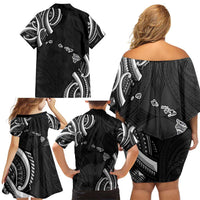 Traditional Art Hawaiian Kakau Tattoos Family Matching Off Shoulder Short Dress and Hawaiian Shirt White LT03 - Polynesian Pride