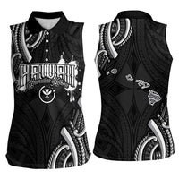 Traditional Art Hawaiian Kakau Tattoos Women Sleeveless Polo Shirt White - Polynesian Pride